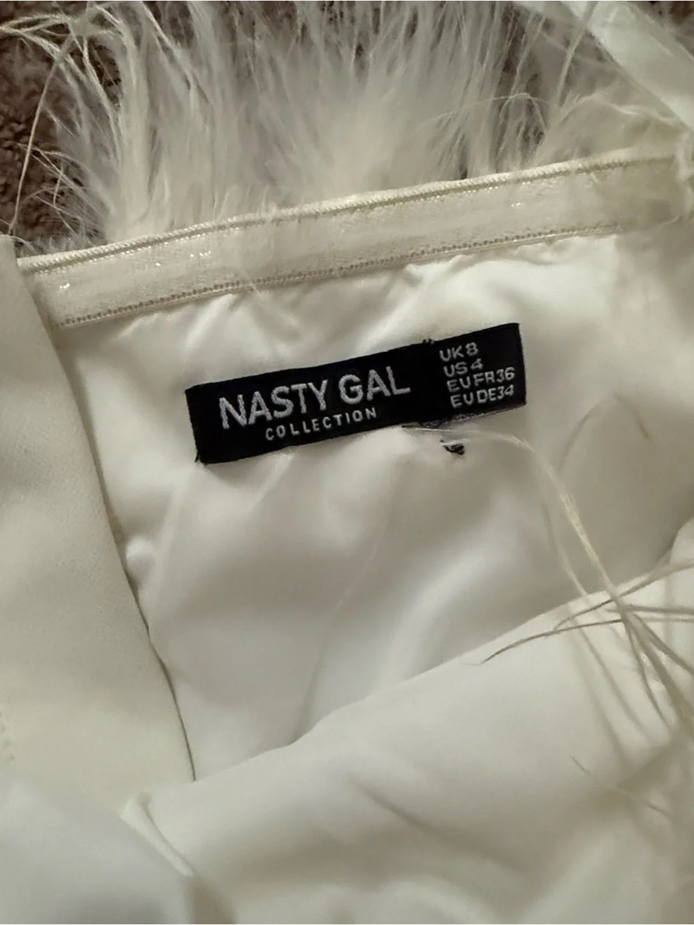 NastyGal Strapless Feather Cream Jumpsuit - Picture 2 of 4